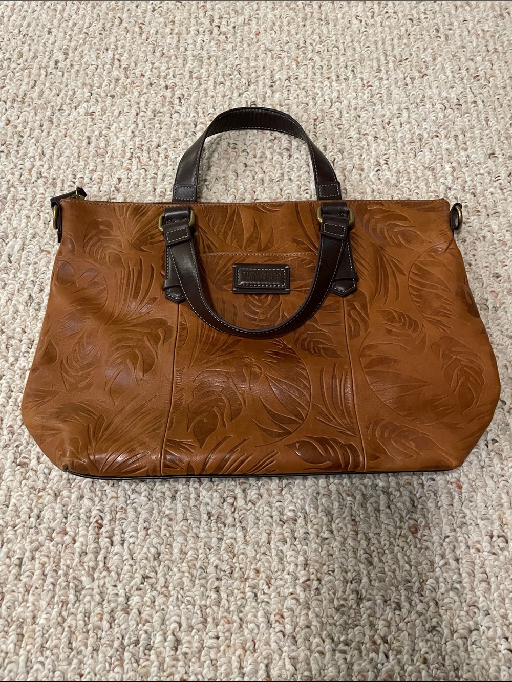 Vintage Tignanello two-tone brown leather tote with zipper and handles